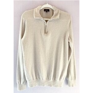 Quince Mens 100% Mongolian Cashmere Quarter Zip Sweater Beige Medium